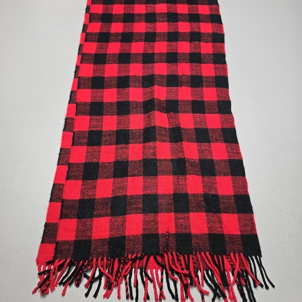 J crew factory red and black checkered plaid scarf with tassels - Picture 4 of 6